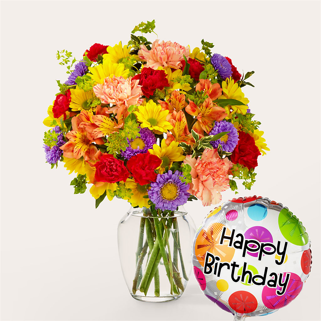 Kaleidoscope Bouquet with Birthday Balloon – Main Street Floral, Superior NE