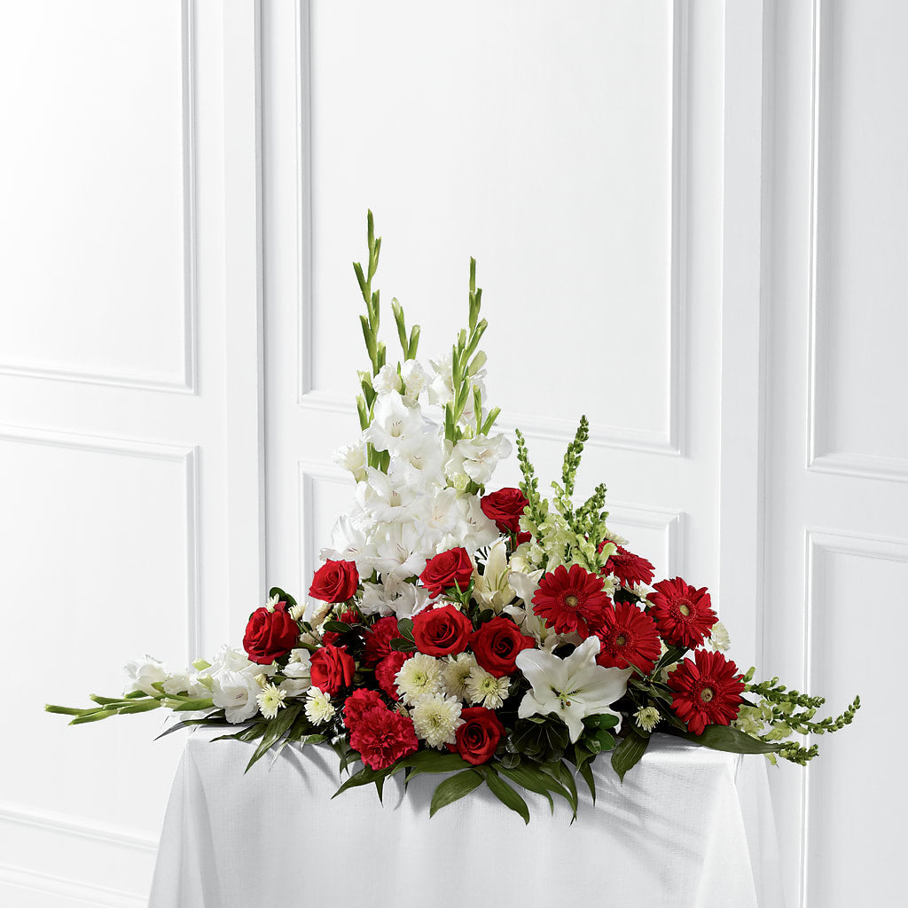 Crimson & White Arrangement – Main Street Floral, Superior NE