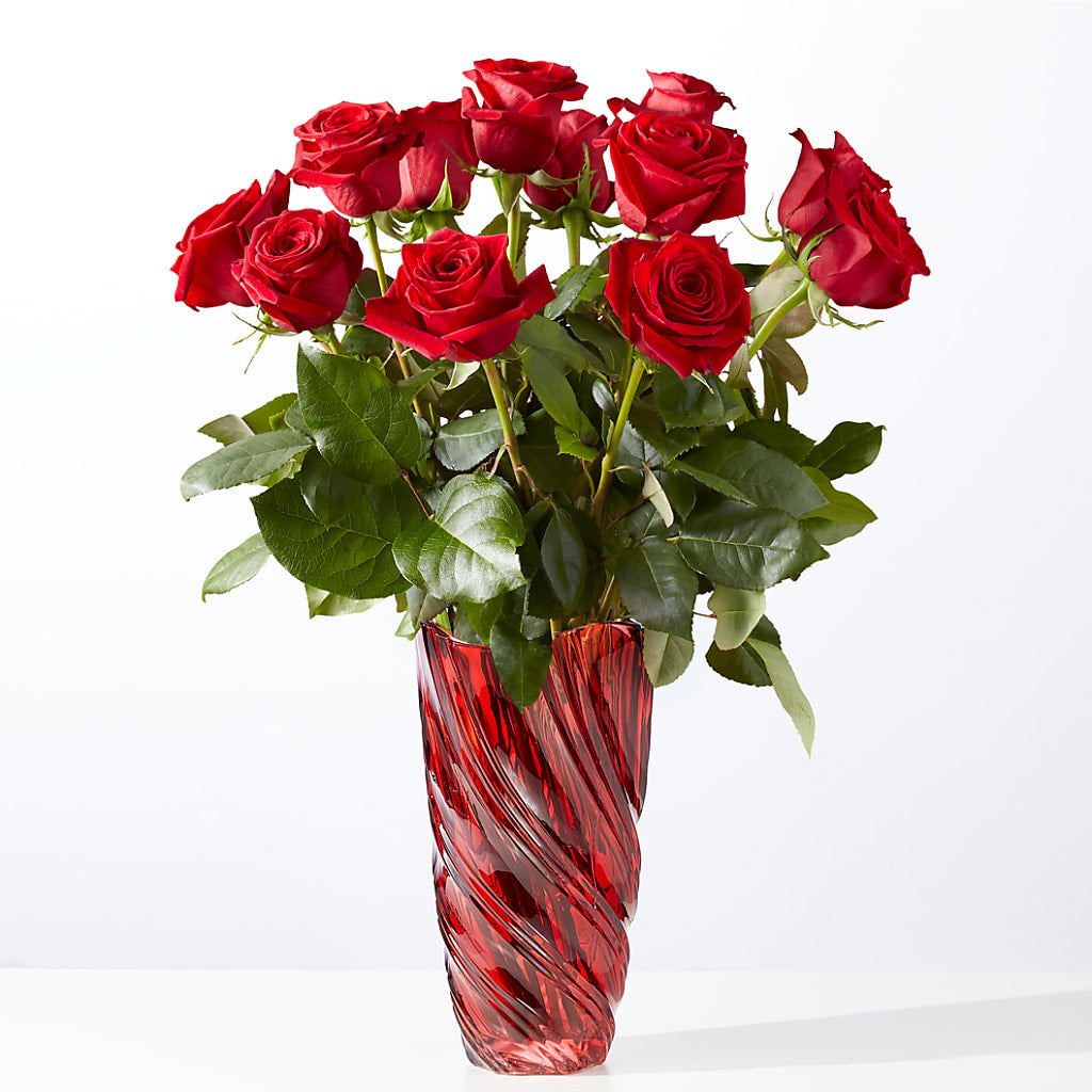 Classic Love Red Rose Bouquet with Luxe Swirl Vase – Main Street Floral, Superior NE