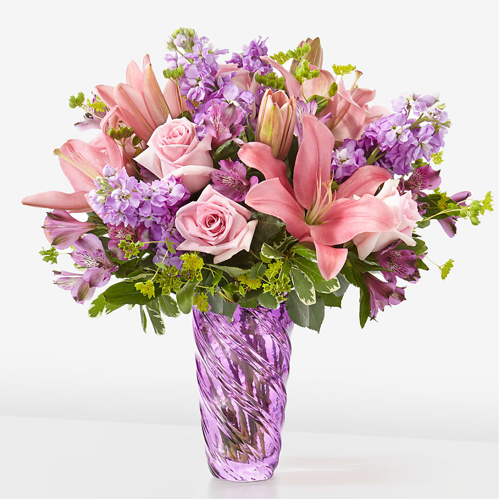 Precious Petals Bouquet with Luxe Swirl Vase – Main Street Floral, Superior NE
