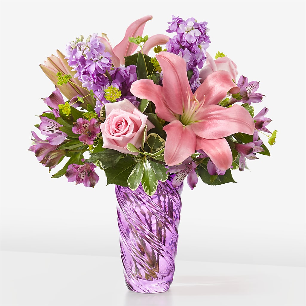 Precious Petals Bouquet with Luxe Swirl Vase – Main Street Floral, Superior NE